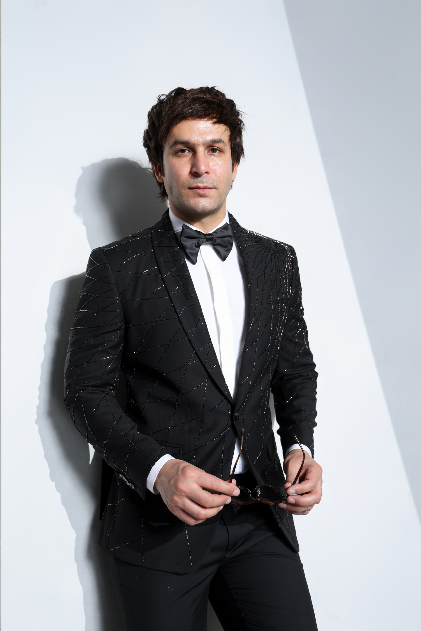 BLACK FULLY GLASS CUT EMBROIDERY TUXEDO