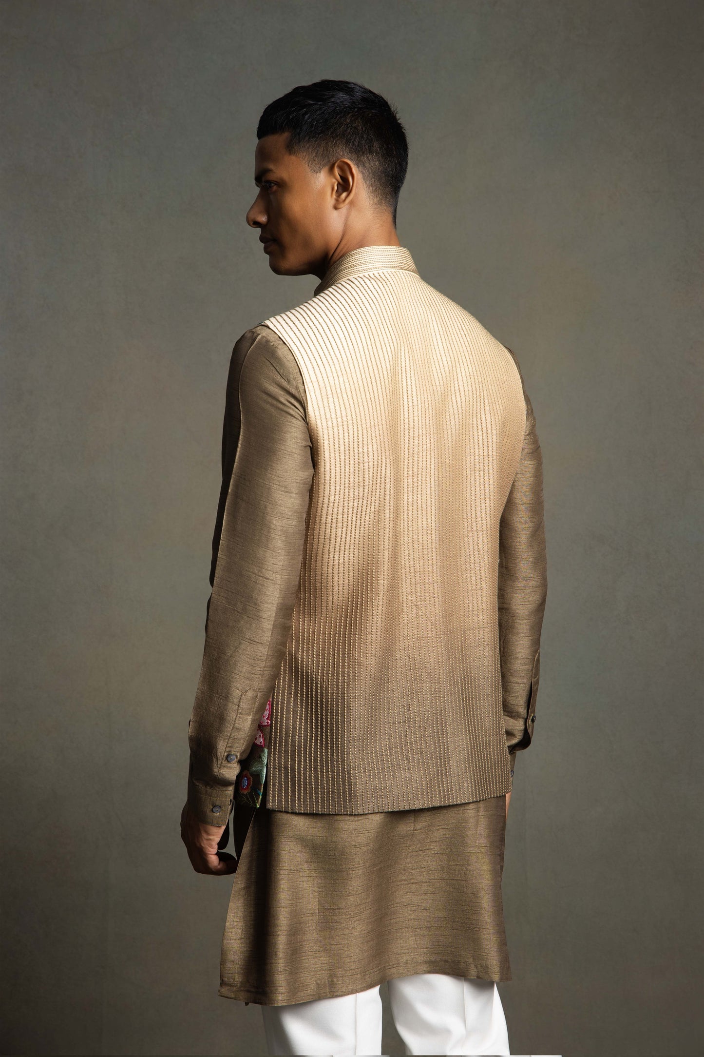 OMBRE MULTI COLOUR SILK EMBROIDERY NEHRU JACKET SET