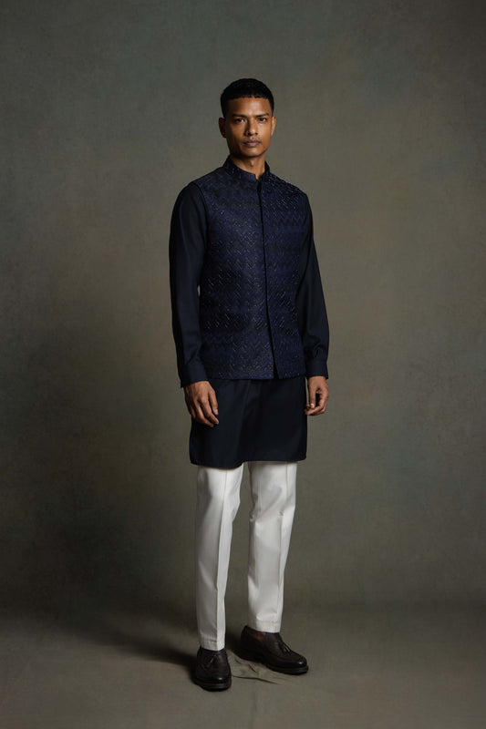 JAQUARD GEOMATRI EMBROIDERY GLASS NEHRU JACKET SET