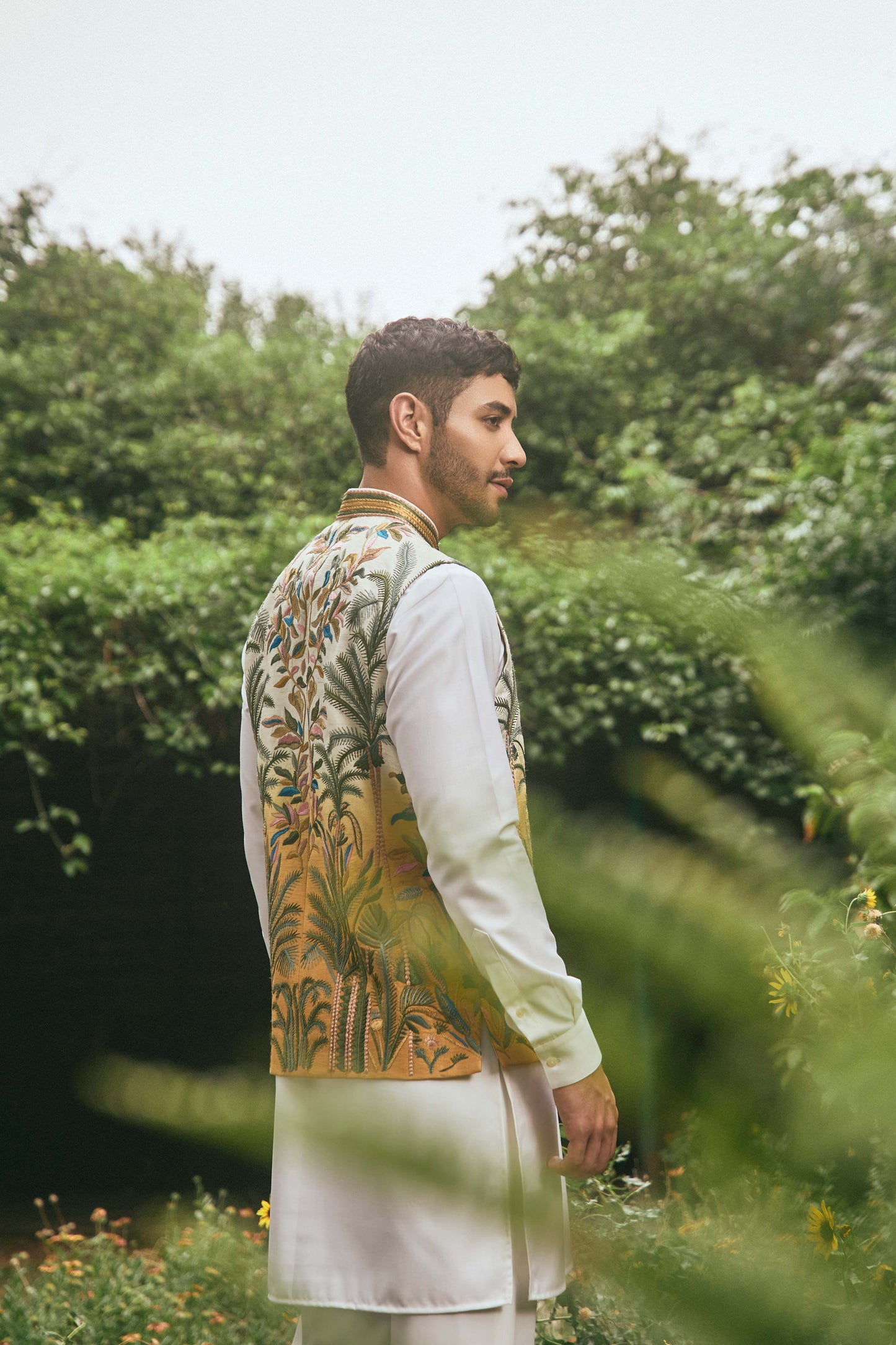 OMBRE MULTI COLOUR SILK EMBROIDERY NEHRU JACKET SET