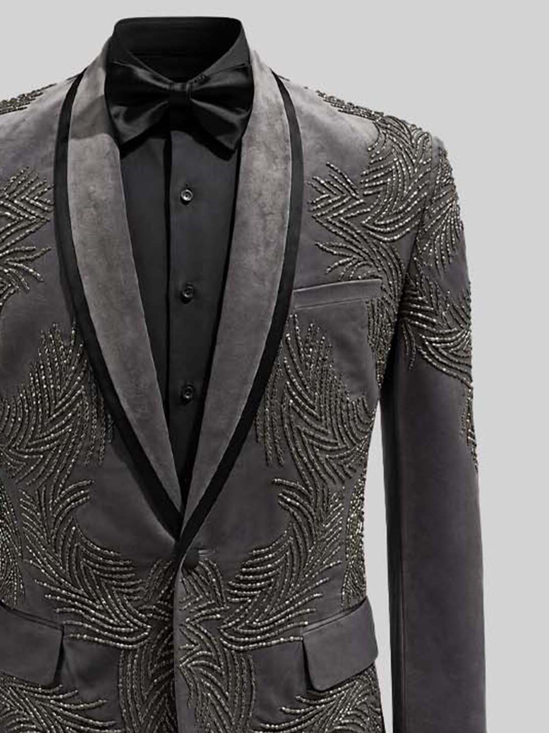 GREY GLASS-CUT EMBROIDERY TUXEDO
