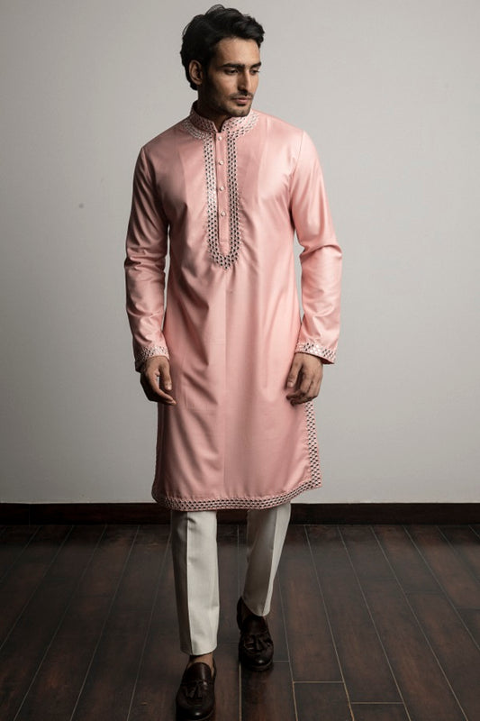 PINK MIRROR WORK KURTA SET