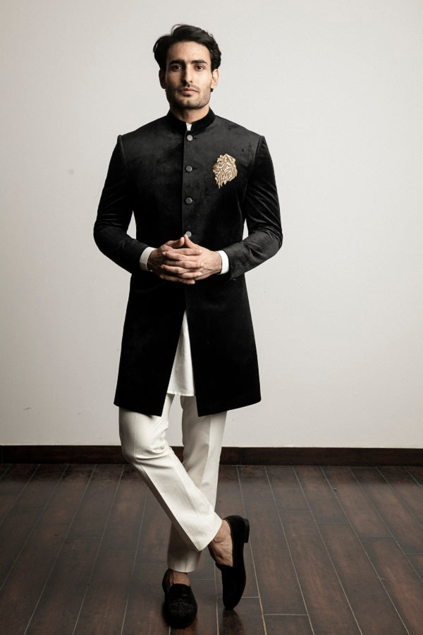 Black velvet indo western with hand embroidered motif