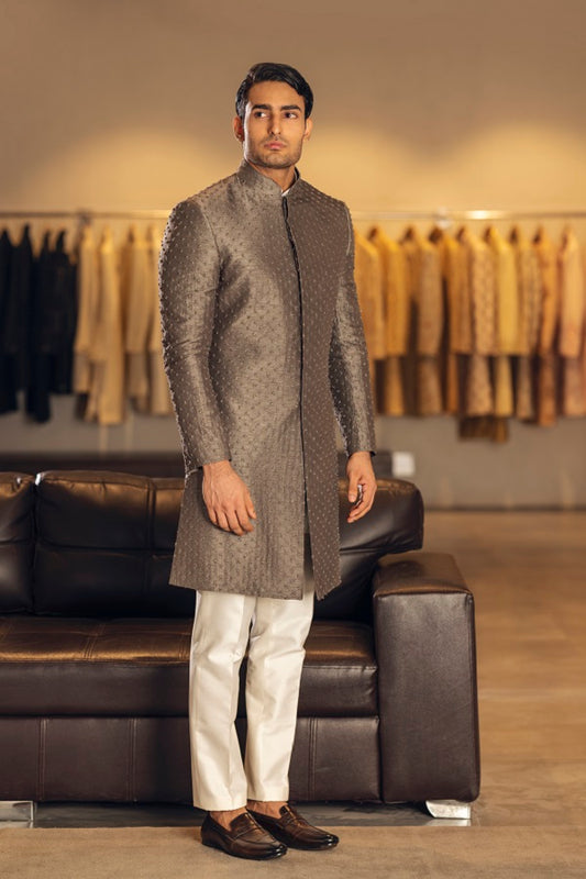 Grey Indo Western with Embroidery Set