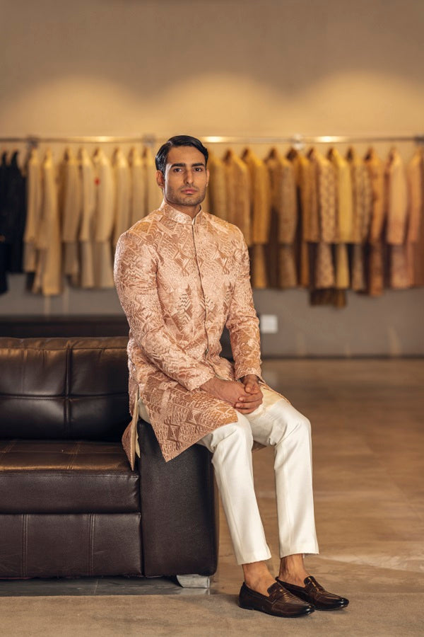 Onion Pink fully Embroidered Indo Western Jacket Set