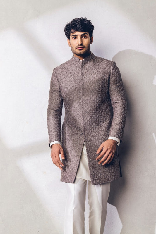 Grey hand embroidered indo-western