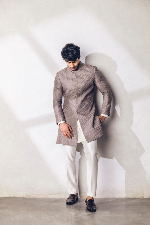 Grey hand embroidered indo-western