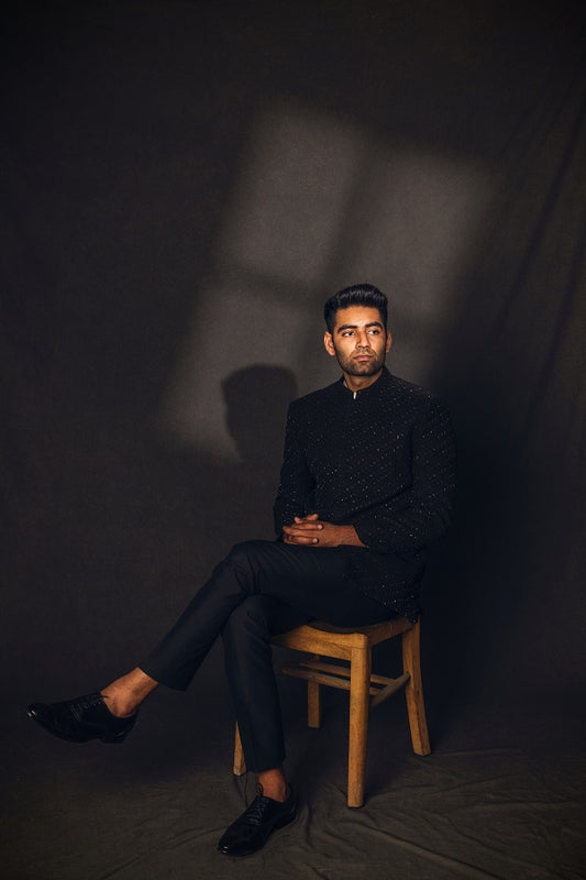 Black hand embroidered bandgala