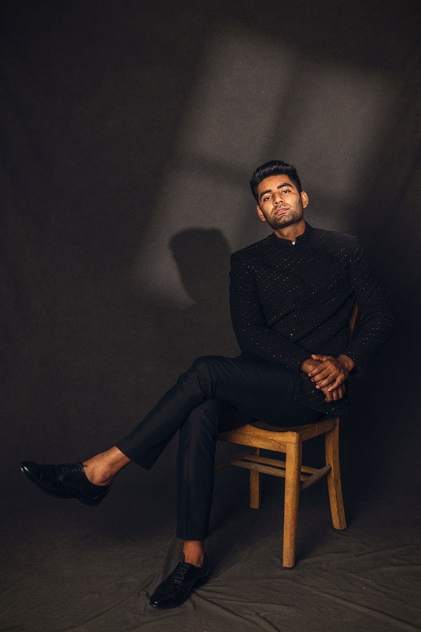 Black hand embroidered bandgala