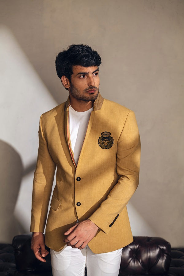 Mustard two button jacket Linebyshamimkhan