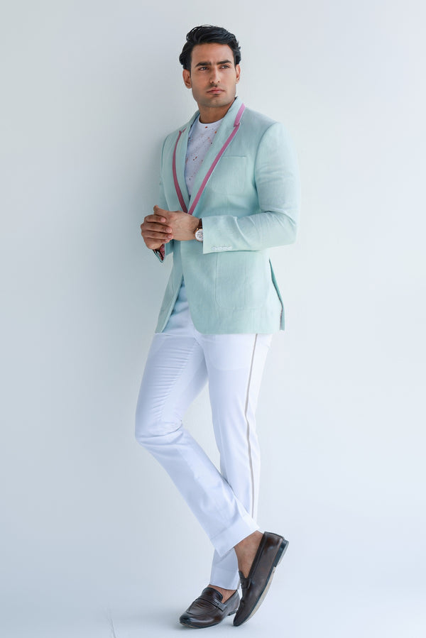 CORAL BLUE LINEN JACKET WITH PANTS