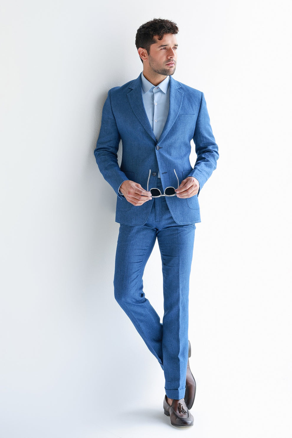 SAPPHIRE BLUE LINEN SUIT – Linebyshamimkhan