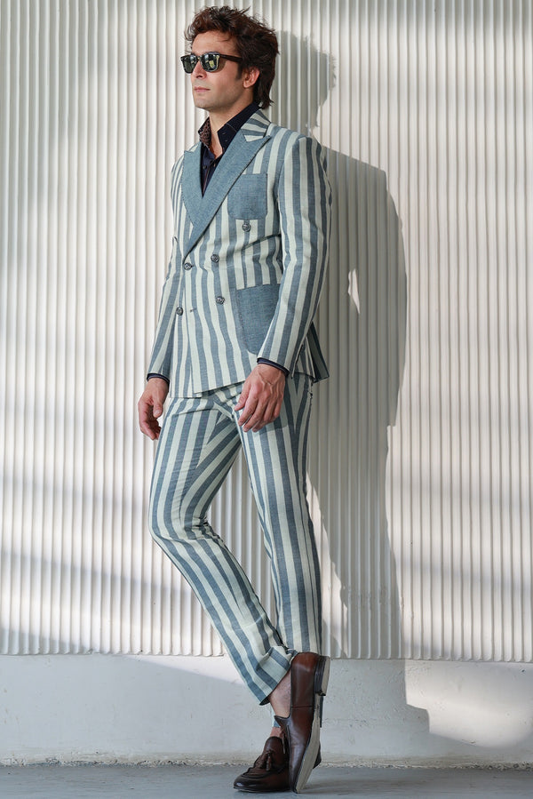 GREY STRIPE DOUBLE BREASTED SUIT
