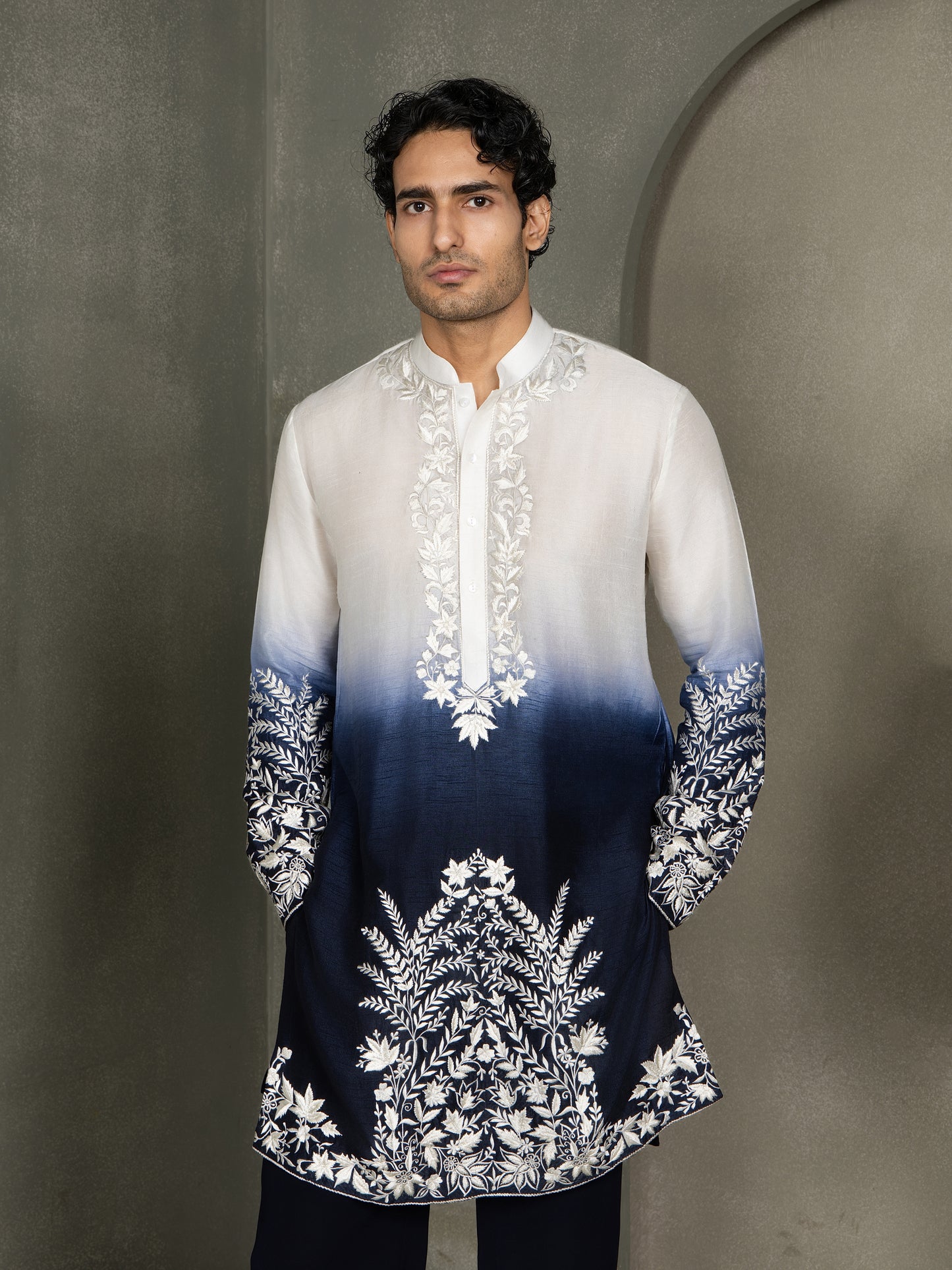 OMBRE FLORAL EMBROIDERY KURTA PANT SET