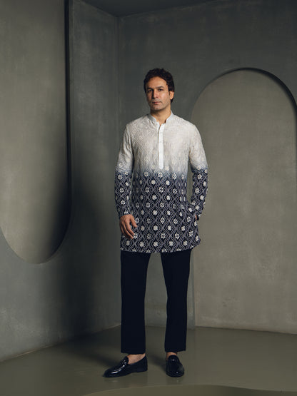 BLACK OMBRE SILK THREAD EMBROIDERY KURTA PANT SET