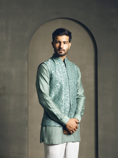 MINT GREEN HAND EMBROIDERY NEHRU JACKET SET