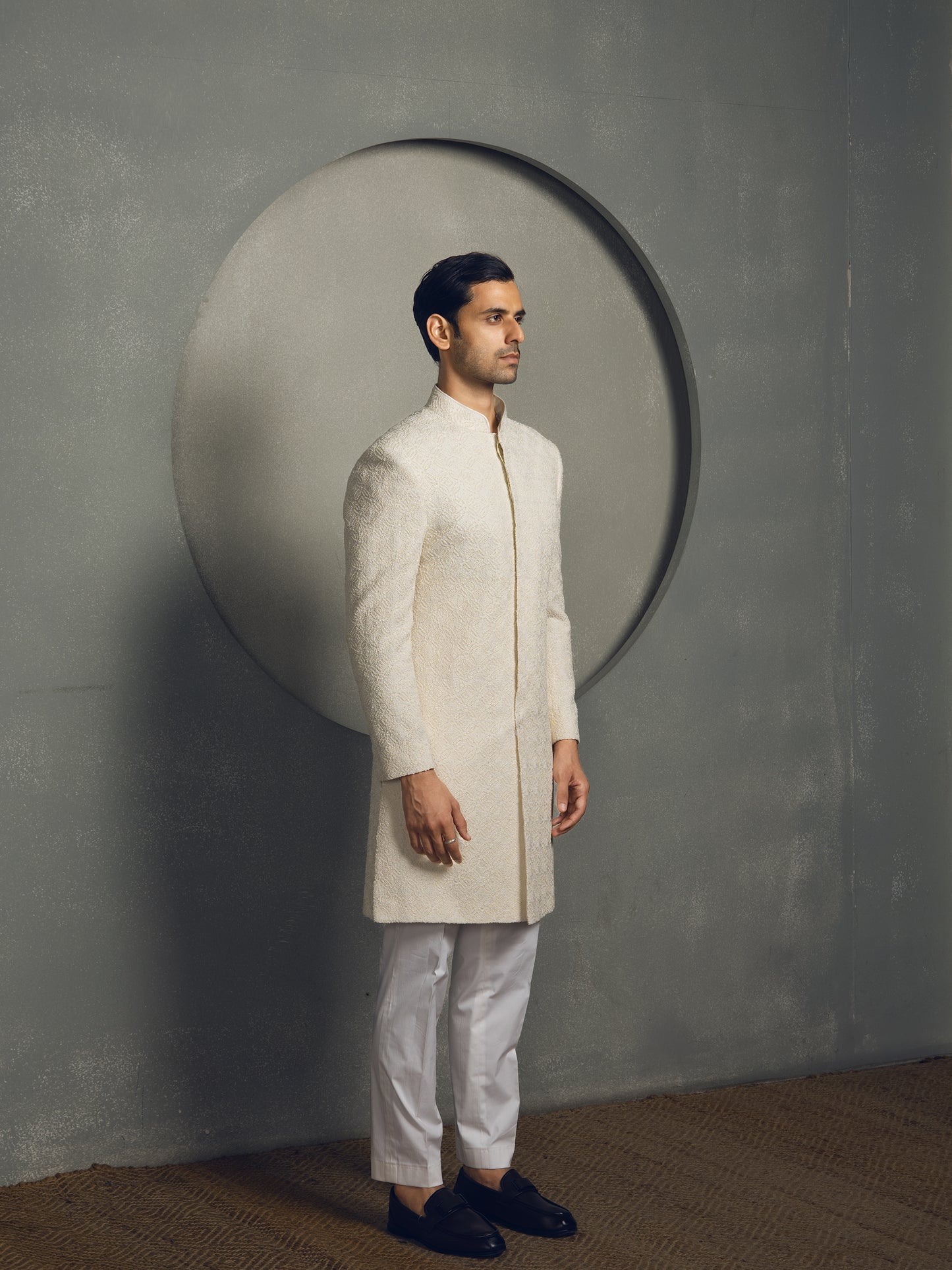 IVORY CHIKAN HAND EMBROIDERY SHERWANI SET