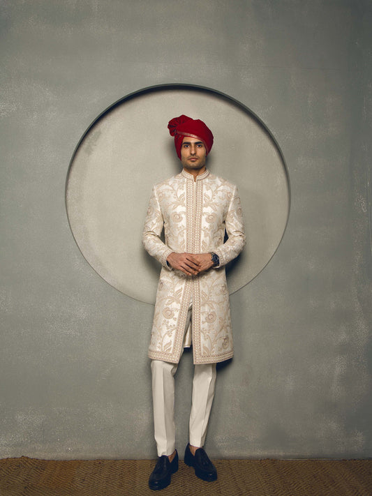 IVORY DORI ZARI HAND EMBROIDERY SHERWANI SET