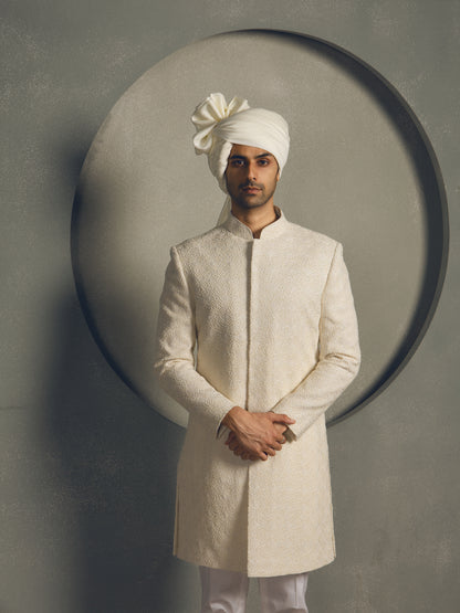 IVORY CHIKAN HAND EMBROIDERY SHERWANI SET
