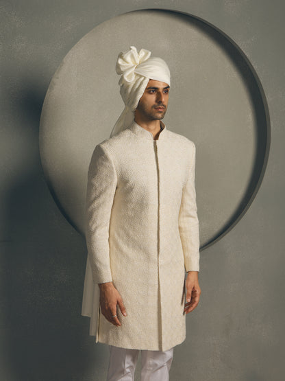 IVORY CHIKAN HAND EMBROIDERY SHERWANI SET