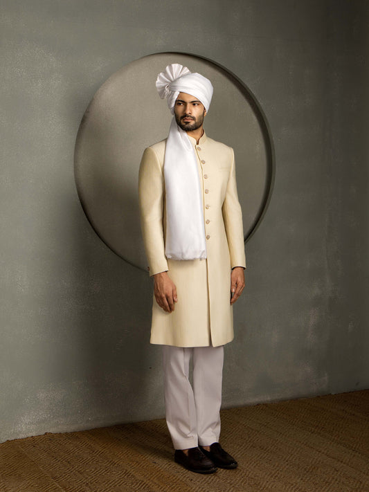 IVORY PINTUCK SHERWANI SET