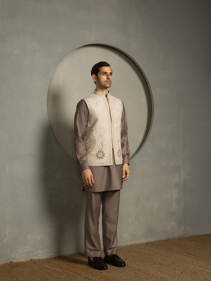 DORI BEIGE EMBROIDERY NEHRU JACKET SET