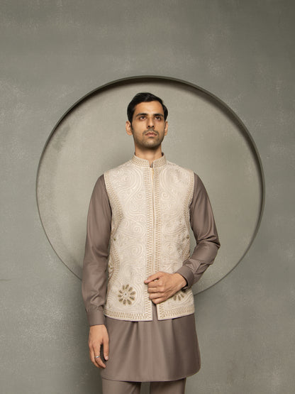 DORI BEIGE EMBROIDERY NEHRU JACKET SET