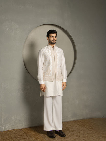 FLORAL IVORY EMBROIDERY NEHRU JACKET SET