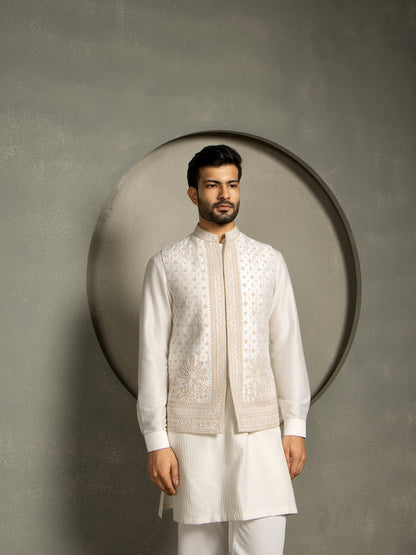 FLORAL IVORY EMBROIDERY NEHRU JACKET SET