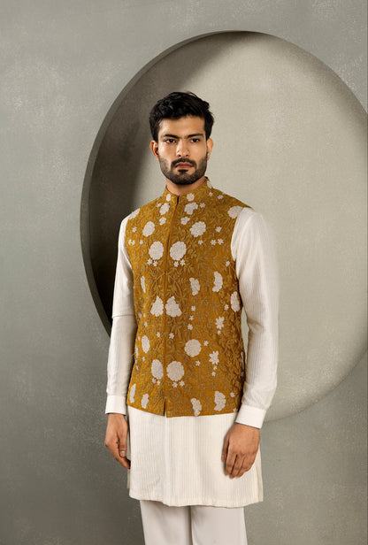 MUSTARD DORI  HAND EMBROIDERY NEHRU JACKET SET