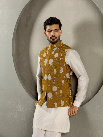 MUSTARD DORI  HAND EMBROIDERY NEHRU JACKET SET