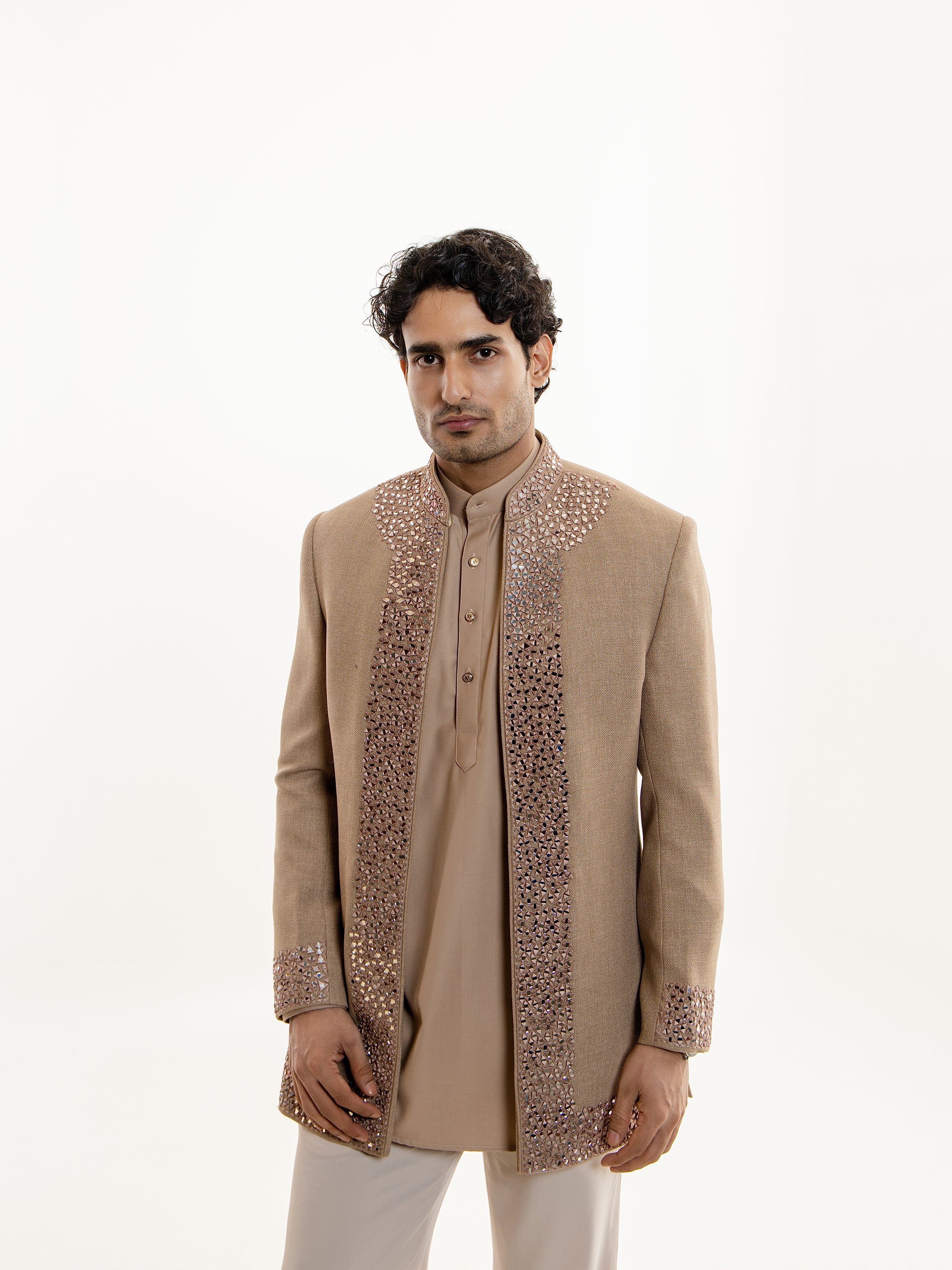 MIRROR WORK EMBROIDERY OPEN INDO WESTERN SET