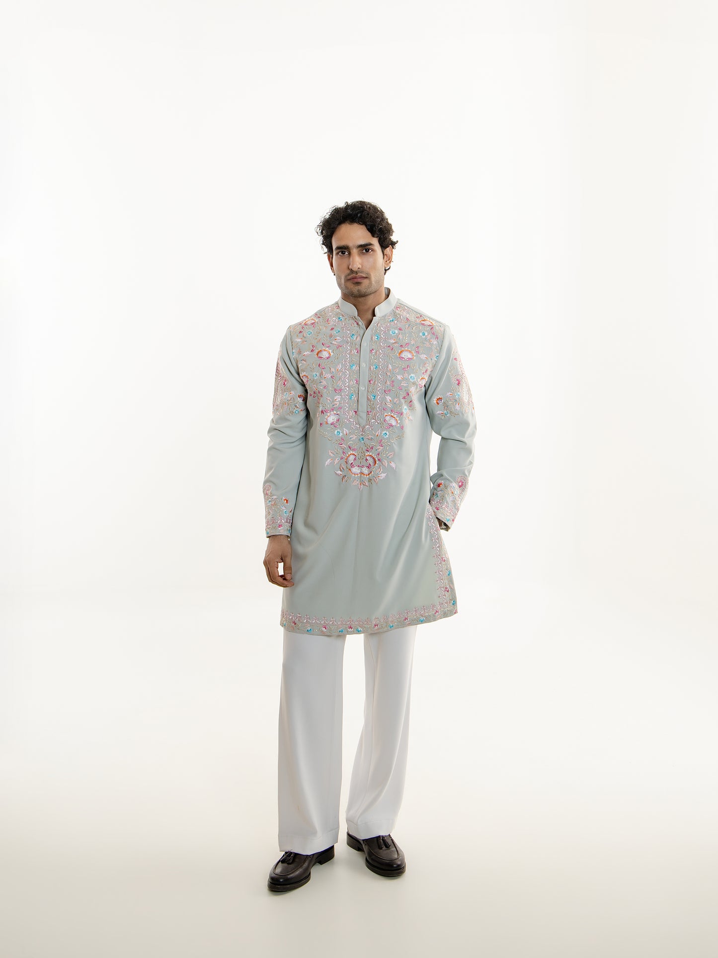 FLORAL SILK HAND EMBROIDERY KURTA PANT SET