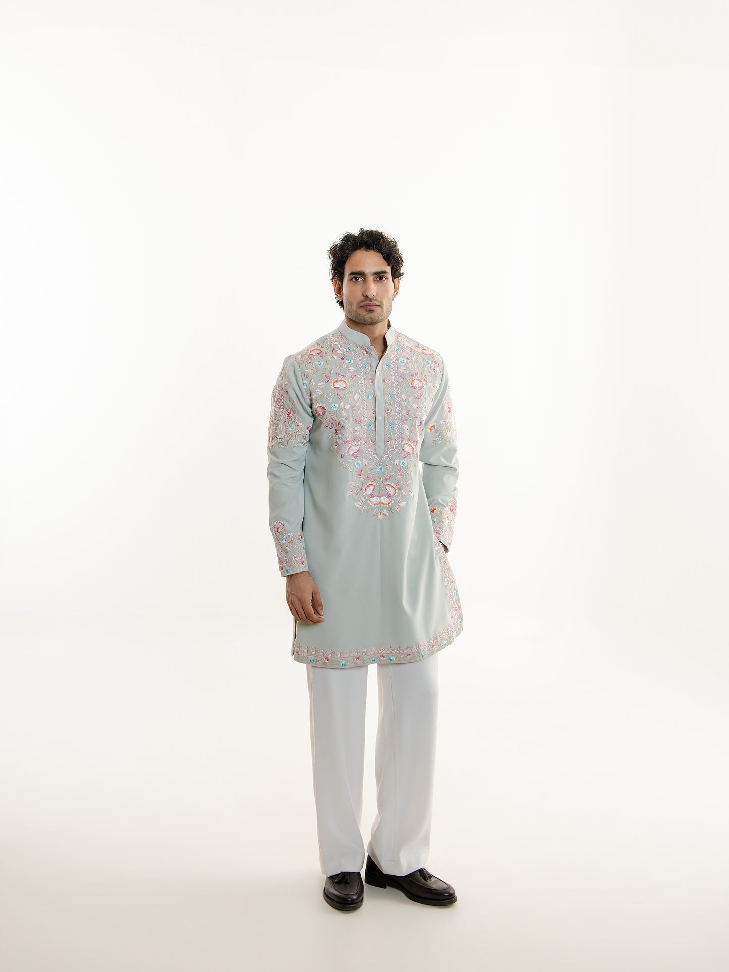 FLORAL SILK HAND EMBROIDERY KURTA PANT SET