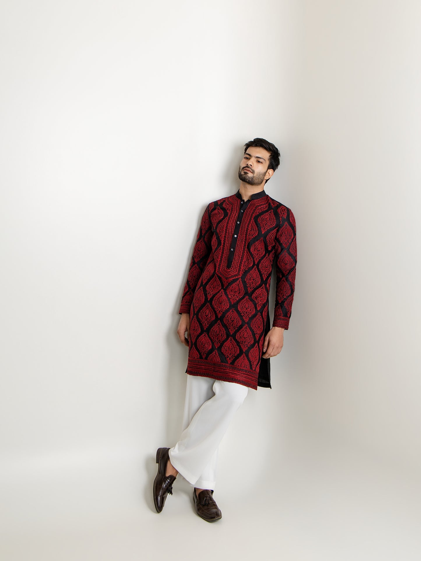 SILK THREAD HAND EMBROIDERY  KURTA PANT SET