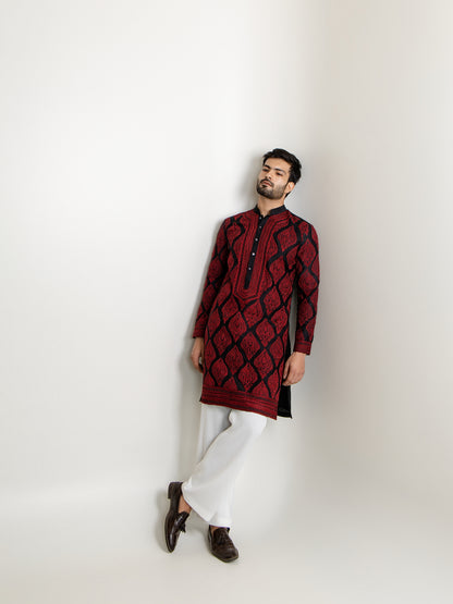 SILK THREAD HAND EMBROIDERY  KURTA PANT SET