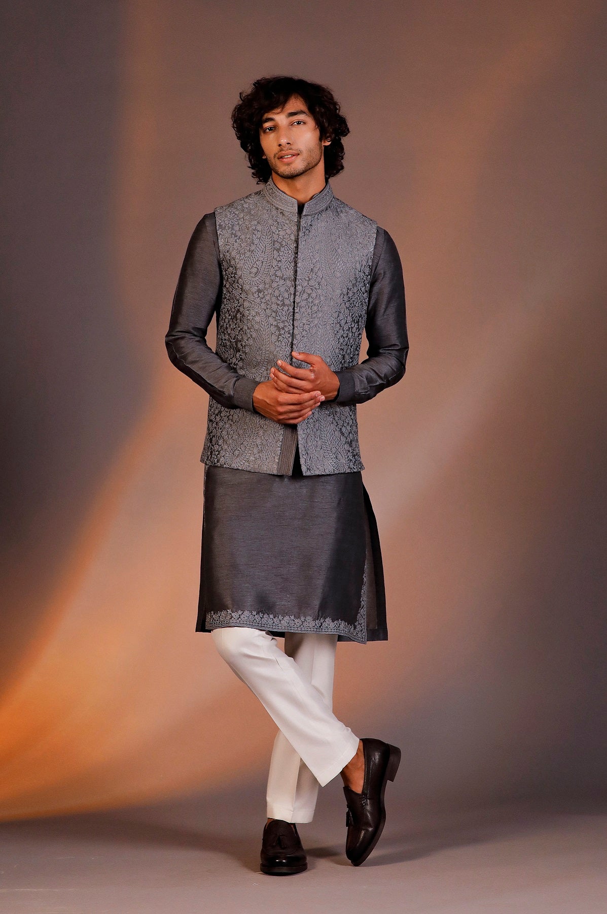 GREY NEHRU JACKET KURTA SET