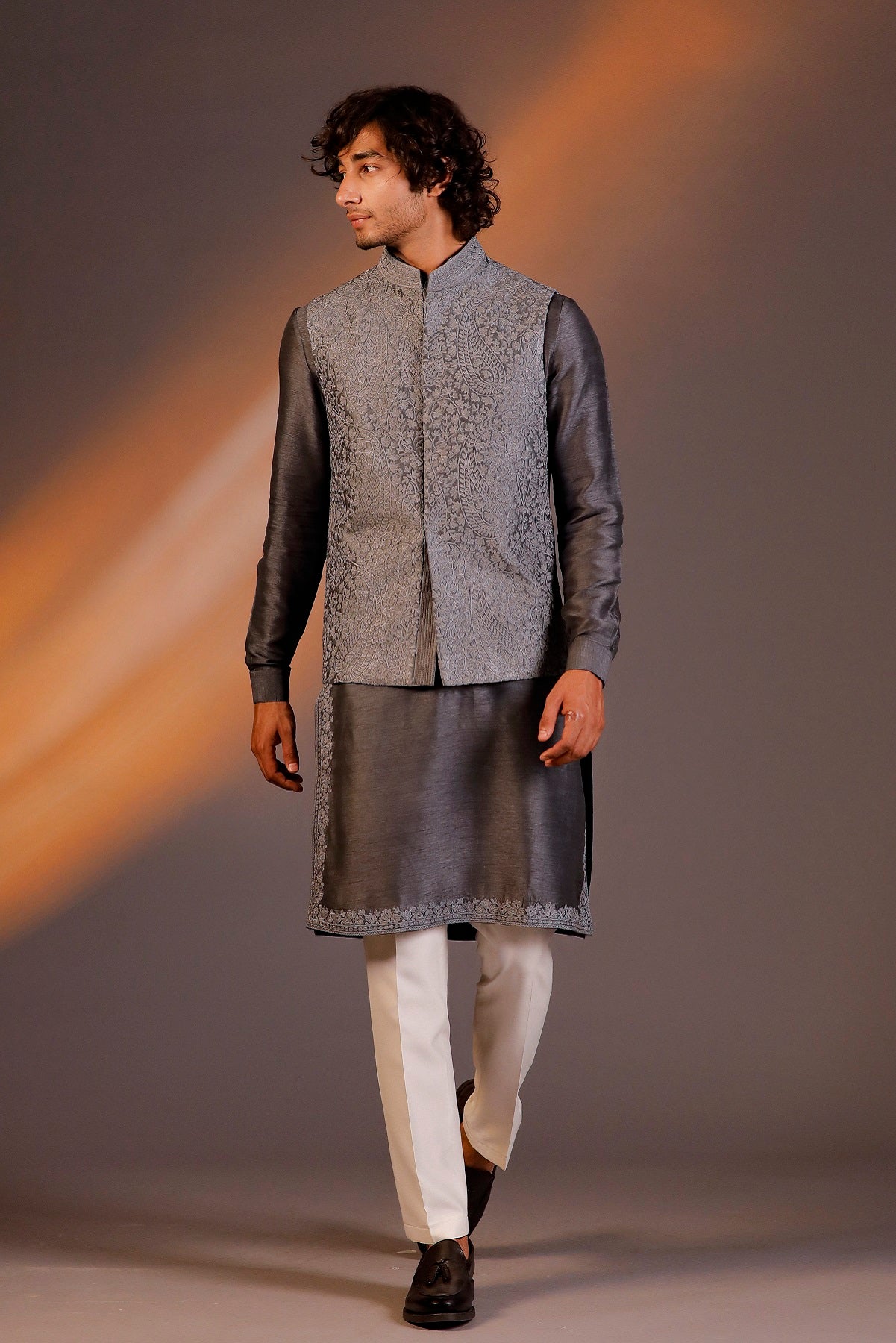 GREY NEHRU JACKET KURTA SET