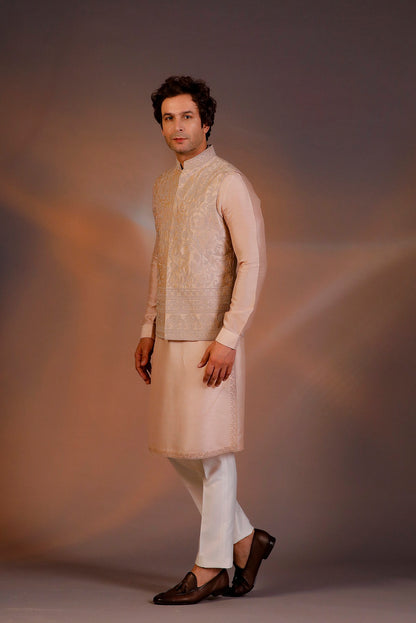 LIGHT PEACH NEHRU JACKET KURTA SET