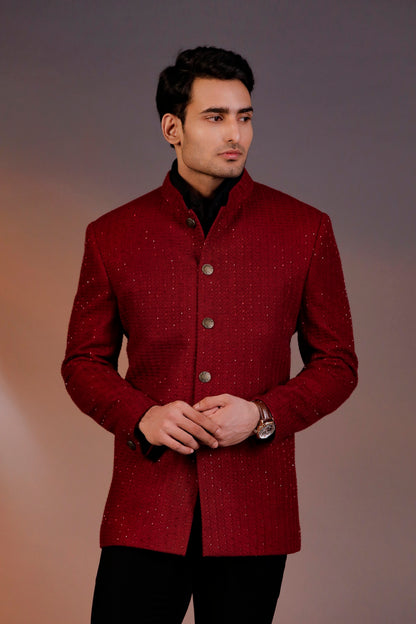 MARHOON BANDHGALA WITH BLACK SHIRT