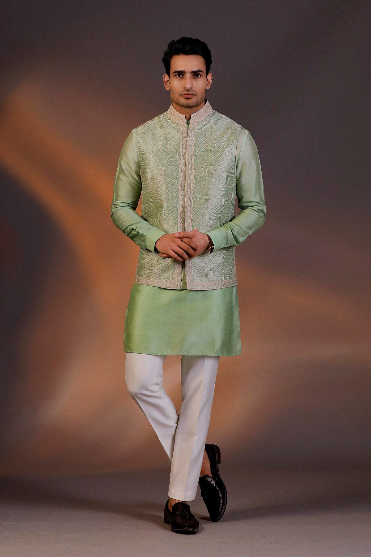 LIGHT GREEN NEHRU JACKET KURTA SET