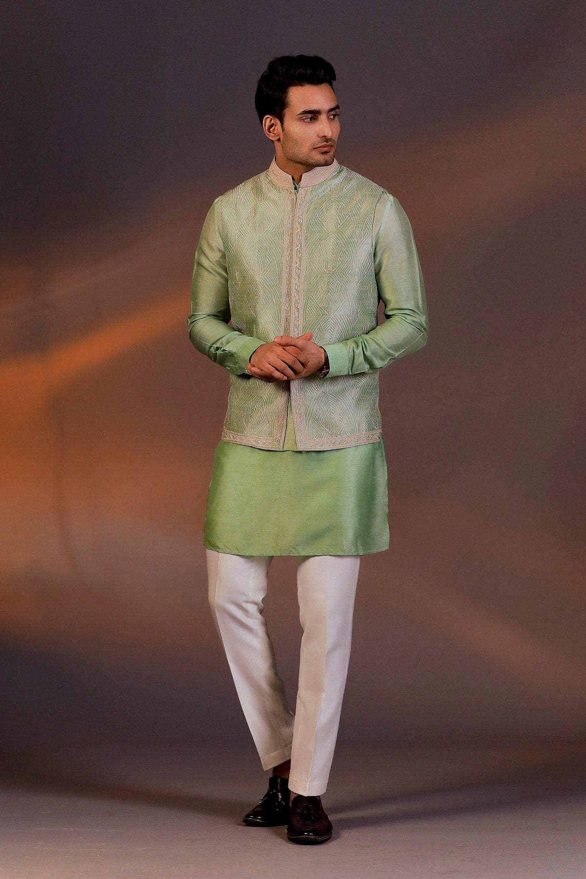LIGHT GREEN NEHRU JACKET KURTA SET