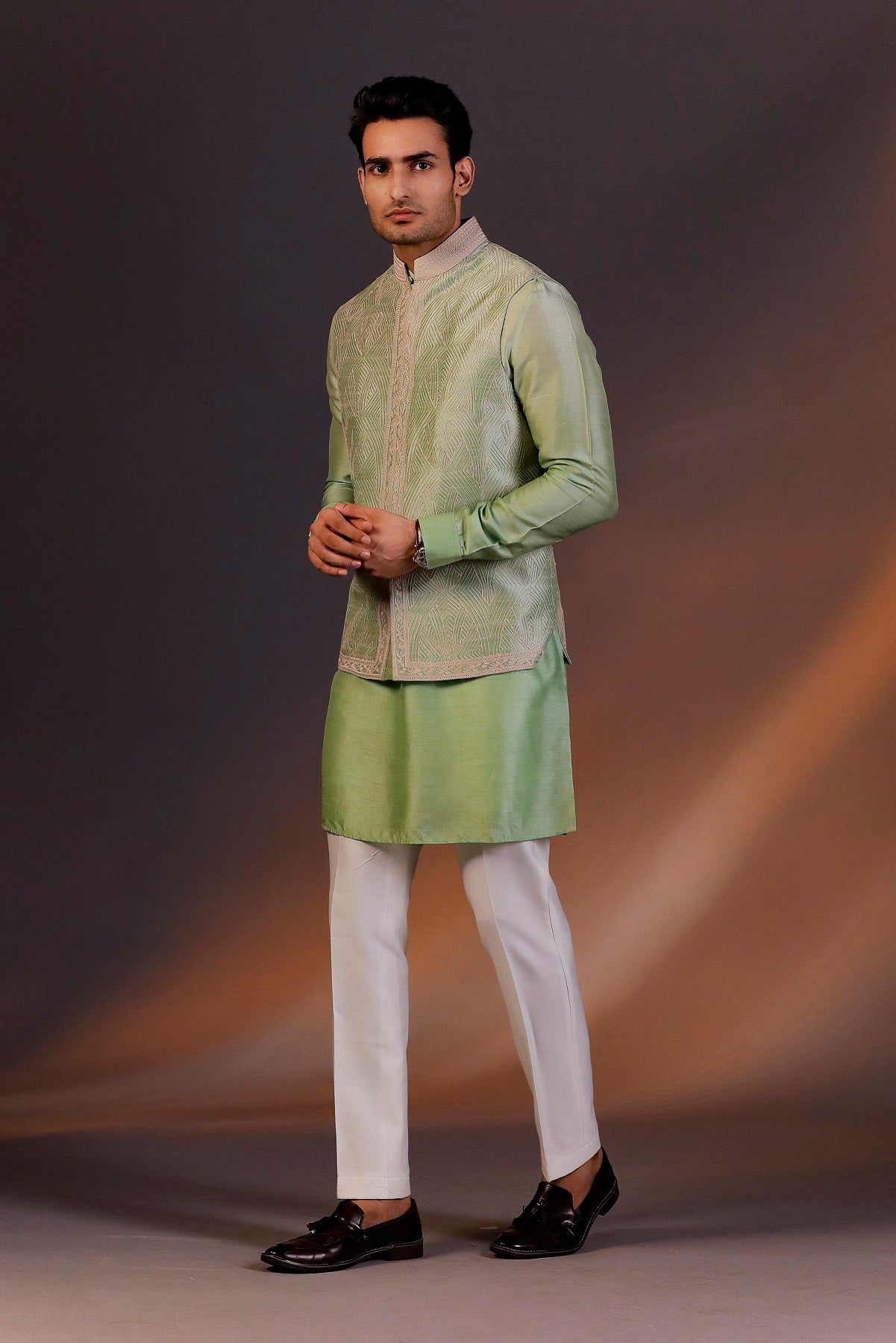 LIGHT GREEN NEHRU JACKET KURTA SET