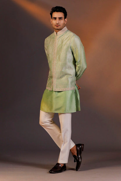 LIGHT GREEN NEHRU JACKET KURTA SET