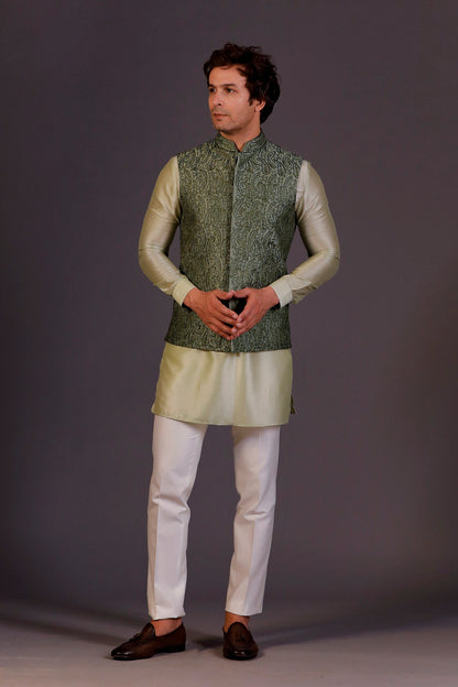 DARK GREEN JACKET LIGHT GREEN KURTA SET