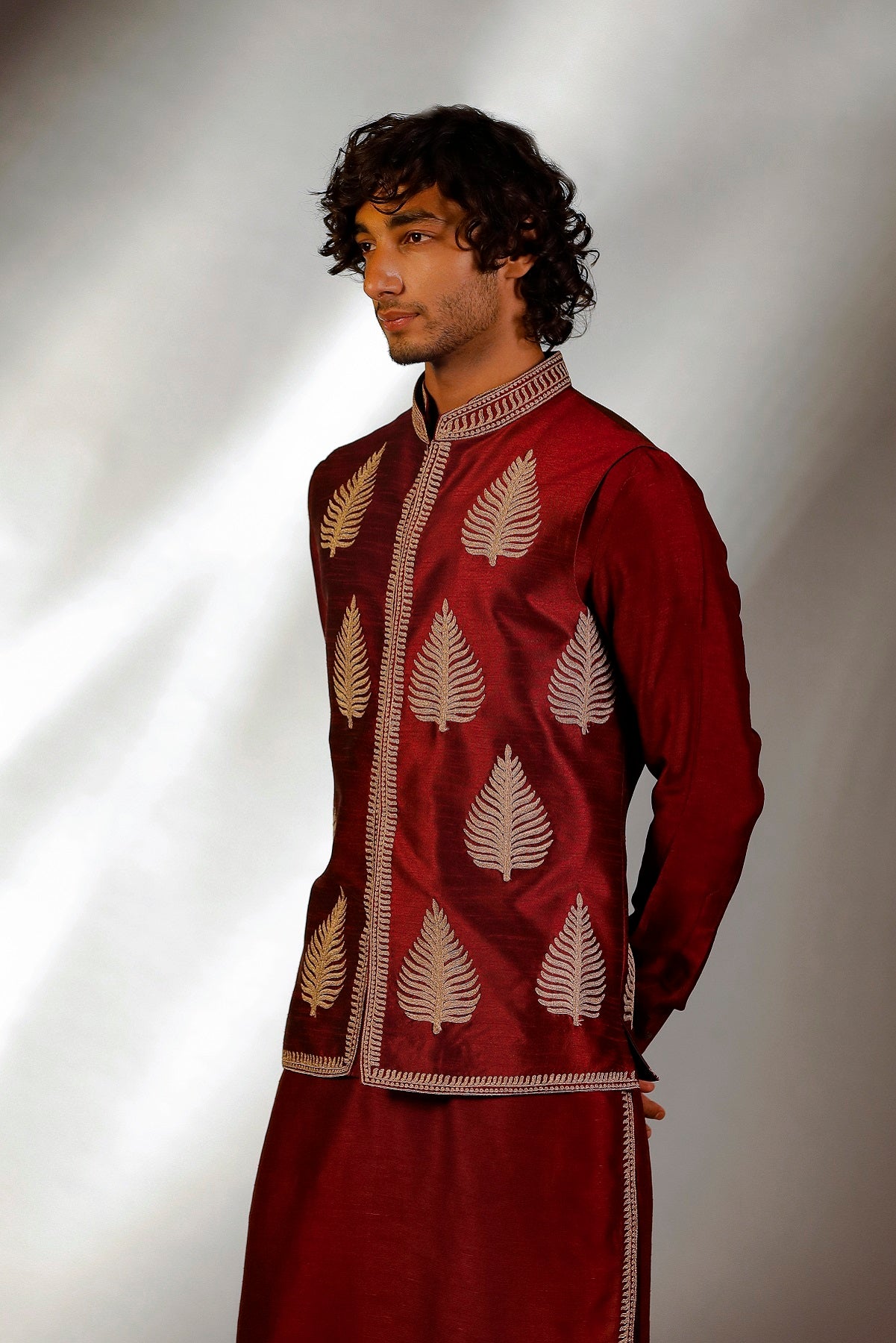 MAROON NEHRU JACKET KURTA SET