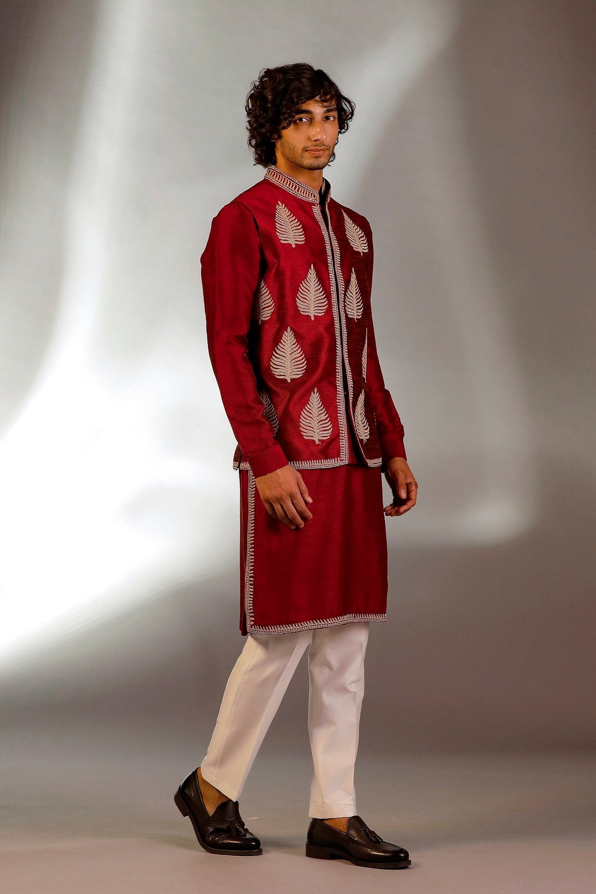 MAROON NEHRU JACKET KURTA SET