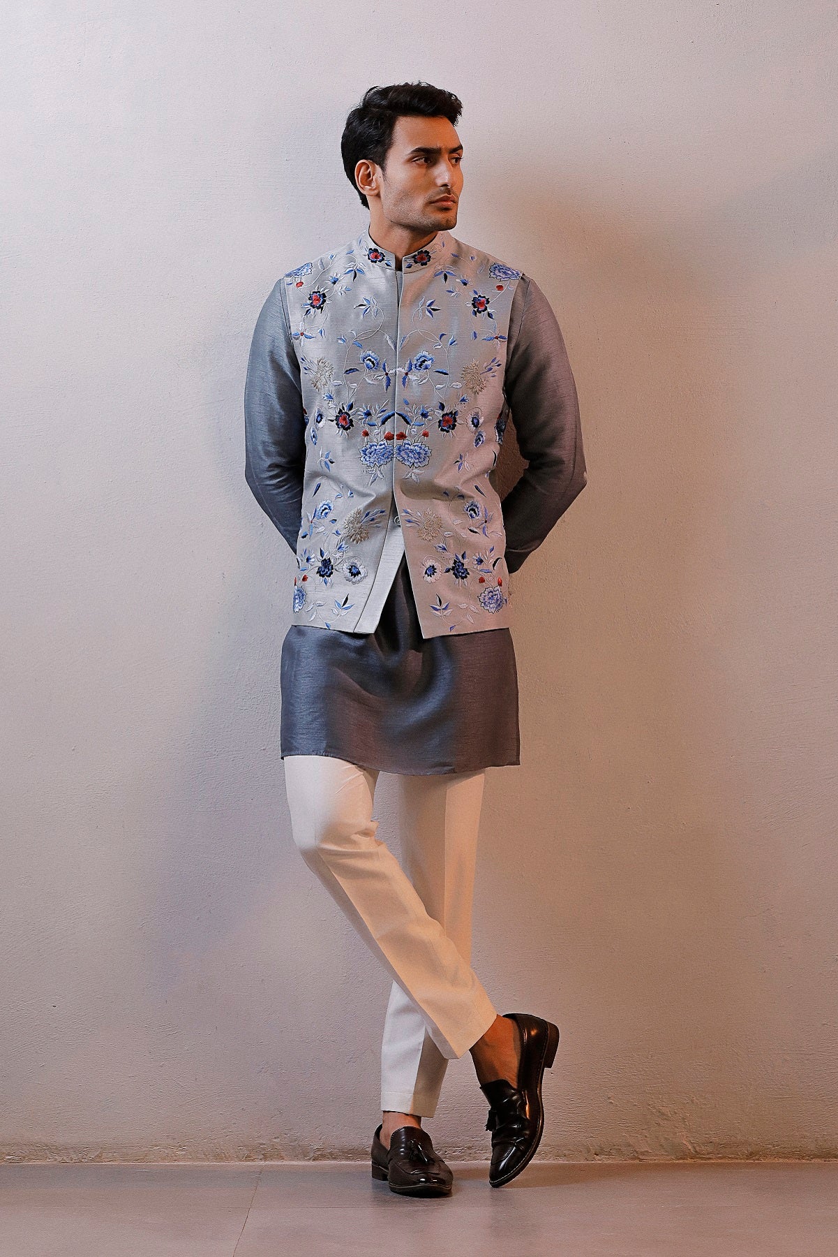 GREY NEHRU JACKET KURTA SET
