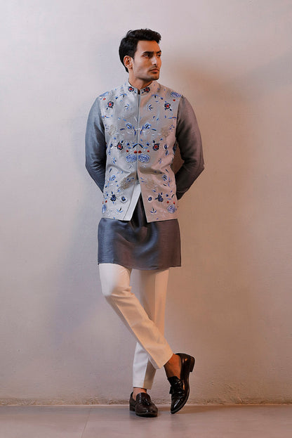 GREY NEHRU JACKET KURTA SET