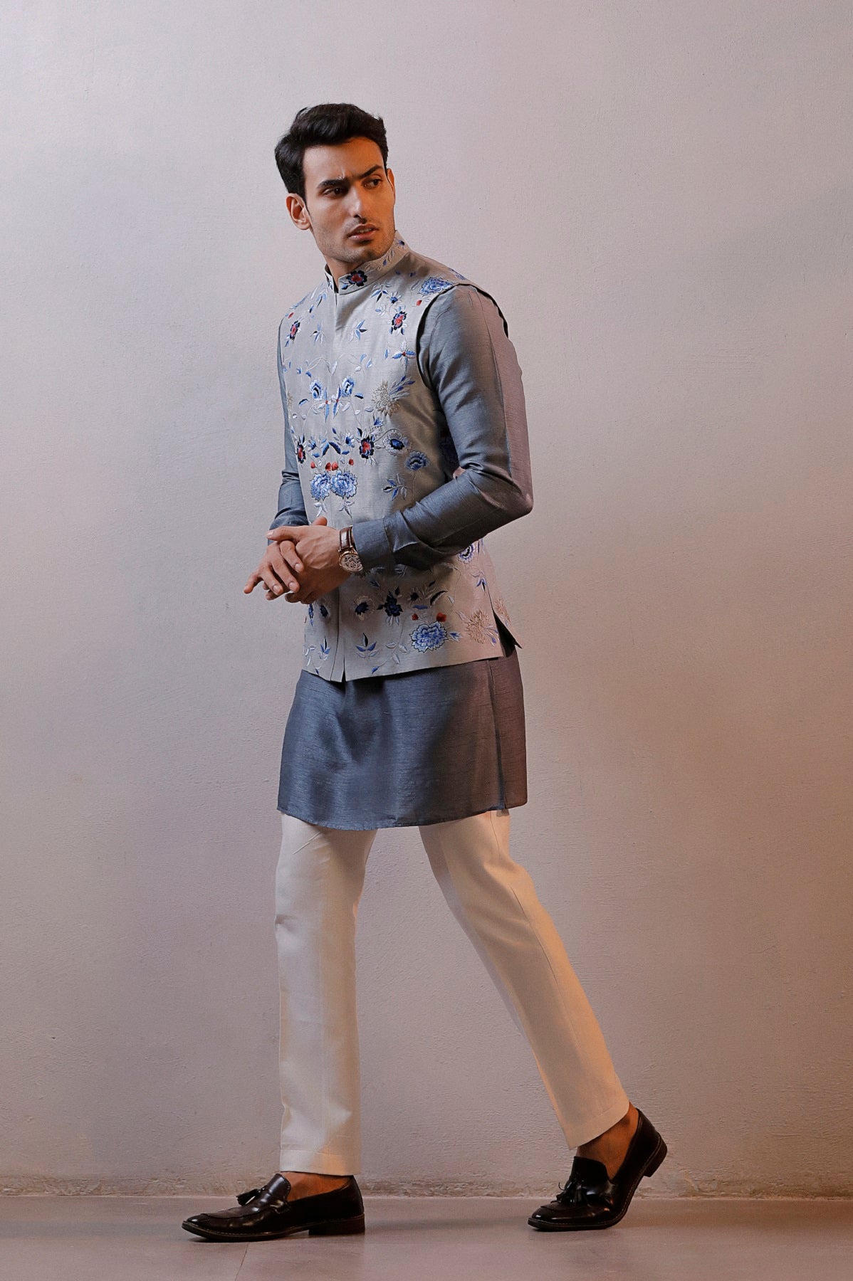 GREY NEHRU JACKET KURTA SET